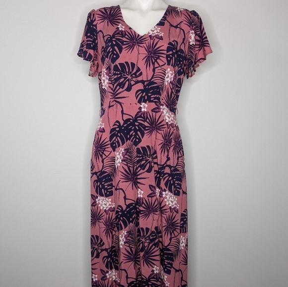 Modcloth x Collectif Thelma Tropicool pink blue v neck high low maxi dress 8 - Picture 2 of 12